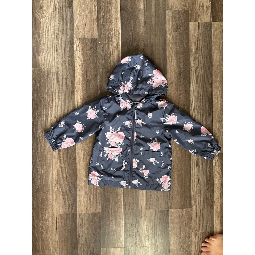 Wonder Nation Girls 2T Floral Hooded Windbreaker Rain Jacket Pink Roses